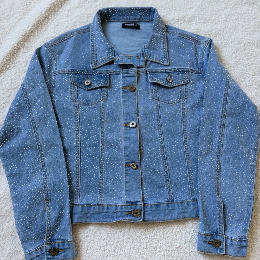 Phoebe J. Collection Rhinestone Bedazzled Blue Denim Jacket Sparkle Bridal Bride - Picture 11 of 16